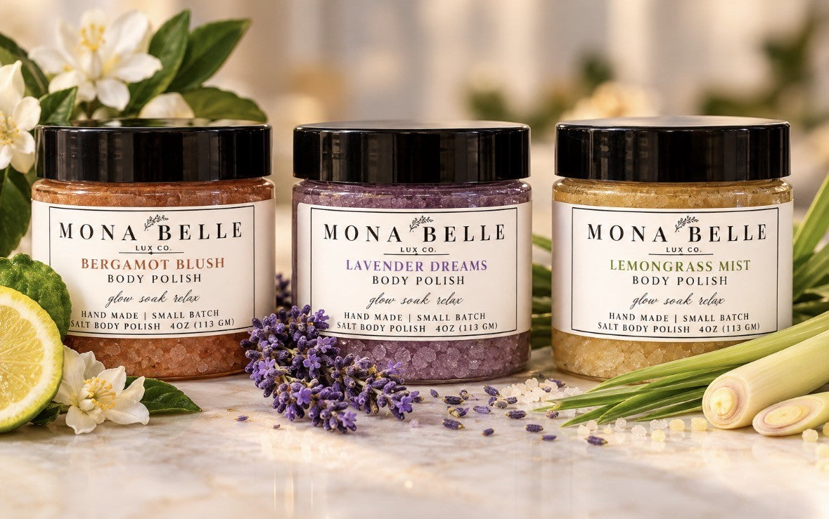 Mona Belle Lux Body Polish Set of 3 - 4oz jars: GREAT FOR GIFTING
