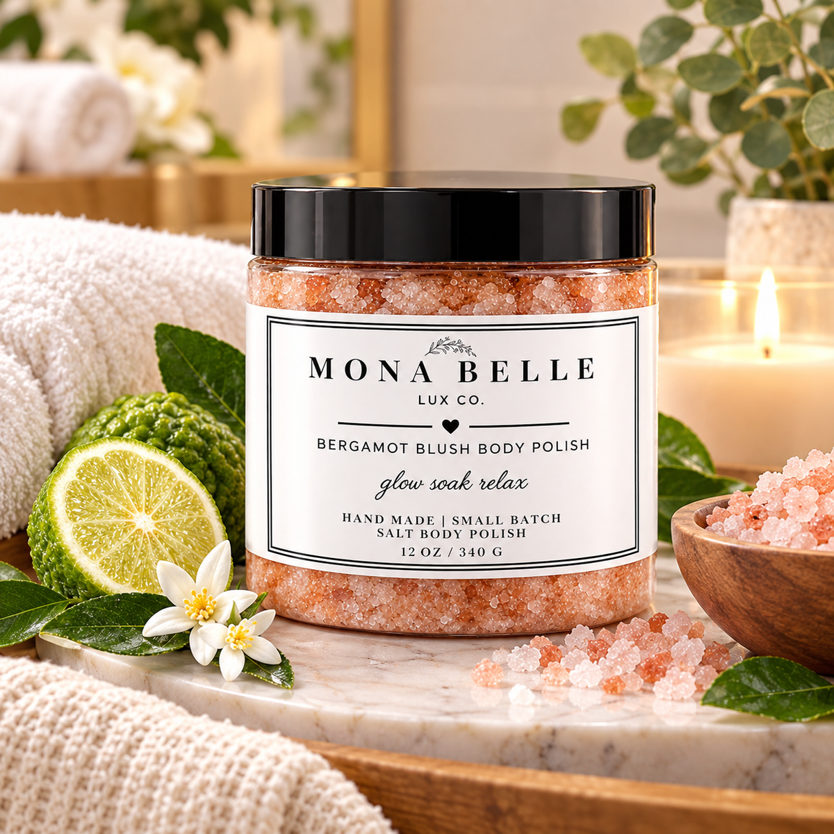 Mona Belle Lux Body Polish Bergamot Blush- 12 oz